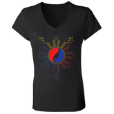 Pinay Silhouette in Philippine Sun Tricolorpng Ladies' Jersey V-Neck T-Shirt